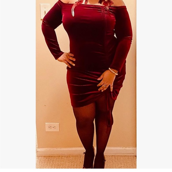 Women's Sexy Velvet Plus Size Long Sleeve 3XL Wine Red - Picture 2 of 3